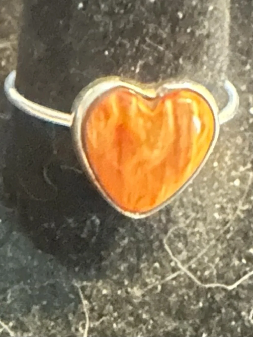Orange Spiny Heart Sterling Silver Ring - 7.25 Women Jewelry